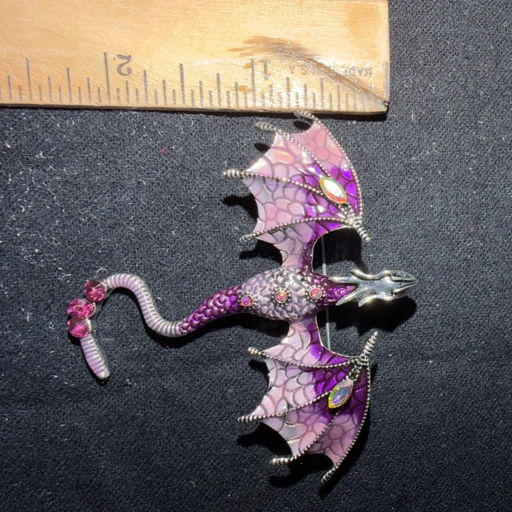 Enchanted Purple and Silver Dragon Crystal Brooch